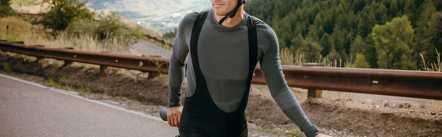 A cyclist enjoying the benefits of wearing a cycling base layer.